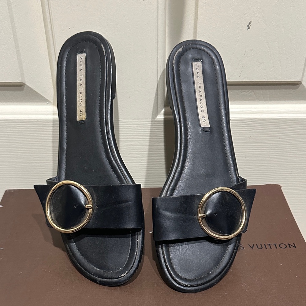 Zara Black Sandals with Gold Ring Detail
